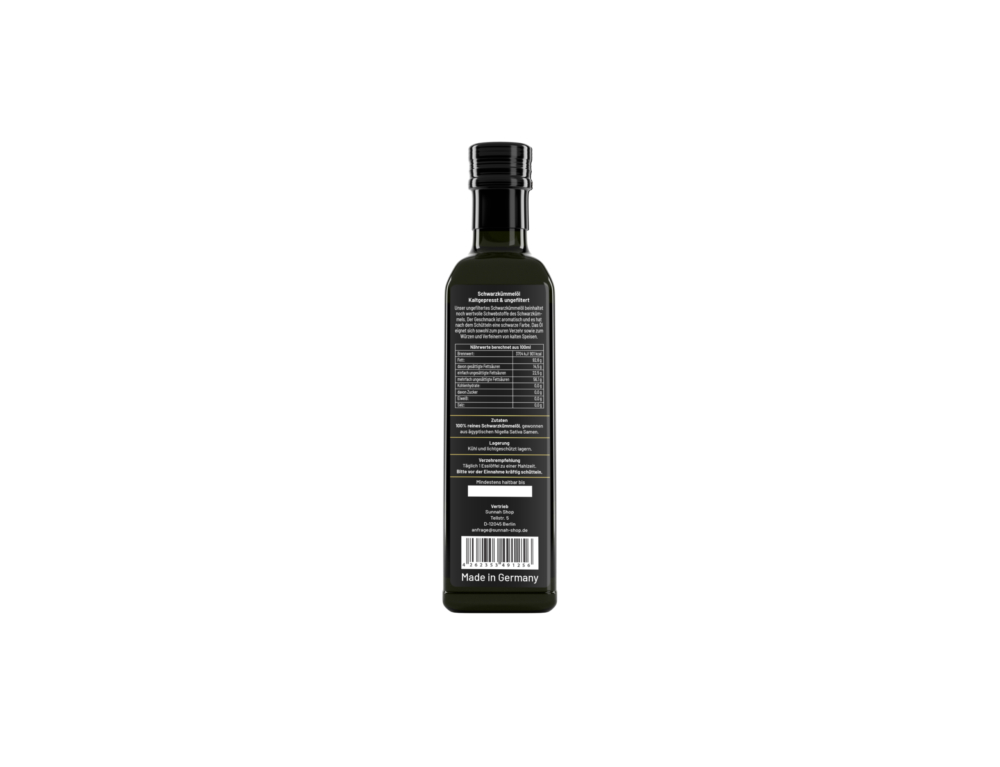 Schwarzkümmelöl, ungefiltert 250ml - Rückseite