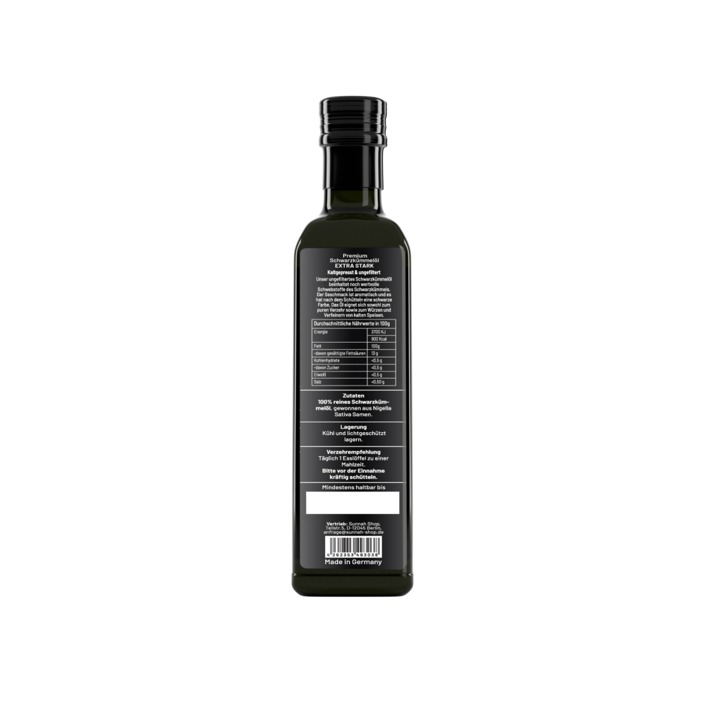 Schwarzkümmelöl Extra stark 250ml Rückseite